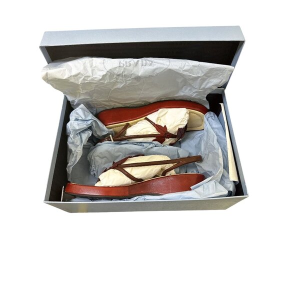 Prada Red & Beige Leather Floral Platform Sandals w/Adjustable Strap Size 5.5 - Picture 9 of 10